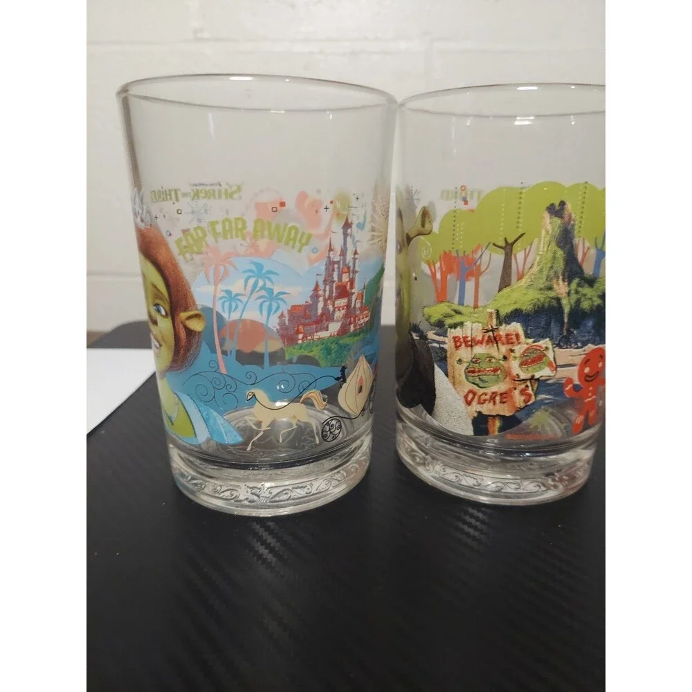 McDonald's Shrek the Third 2007 Glass Collector's Cups Set of 2 Used